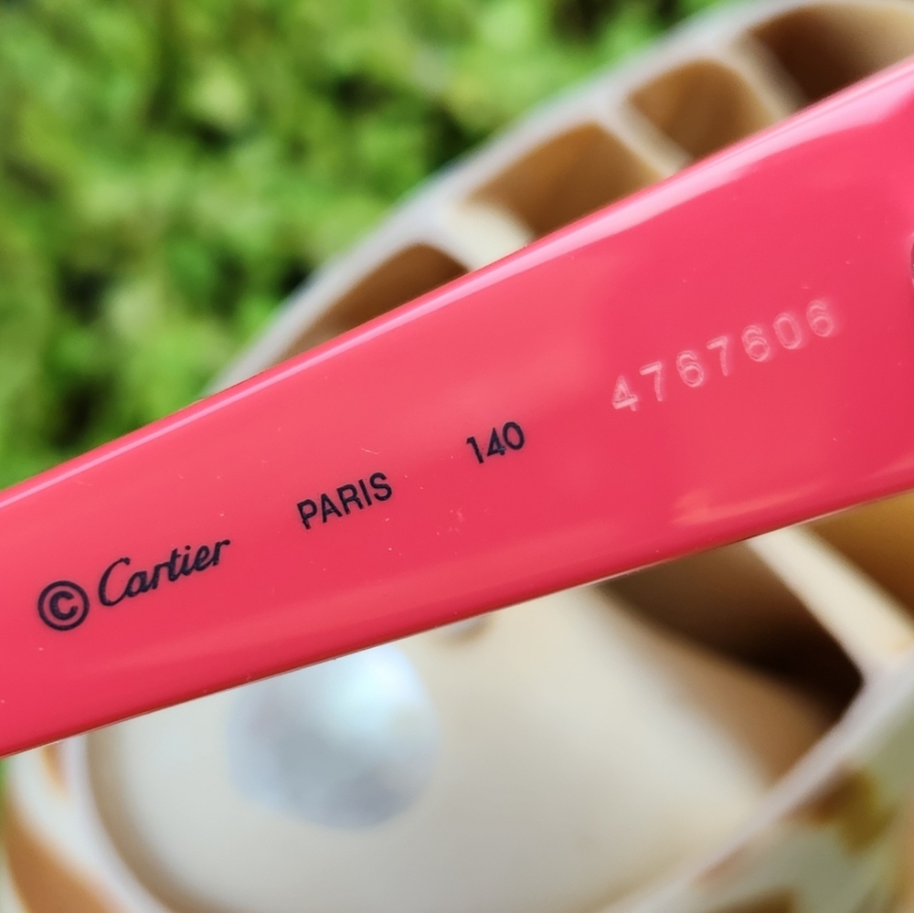 CARTIER White Red Pink Logo France Luxury Oversized CHARLIE Unisex Sunglasses 6" - Picture 10 of 16